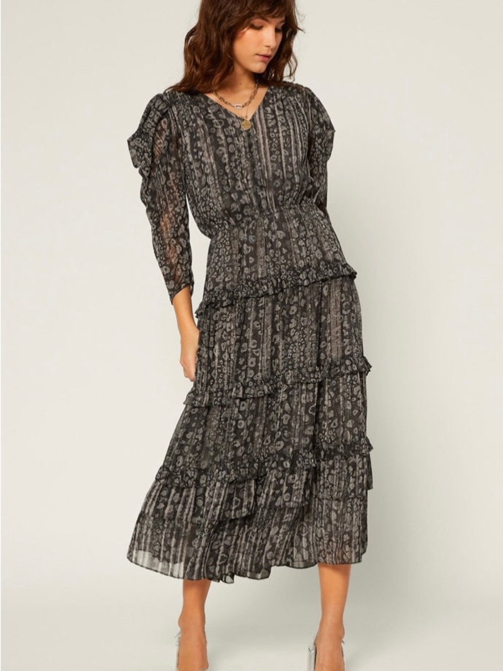 Current Air Charcoal Gray Tiered Maxi Dress